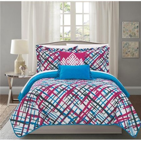 CHIC HOME Chic Home BQS19080-US 4 Piece Marty Reversible Quilt Set - Fuchsia; Blue & White - Twin & Twin XL Size BQS19080-US